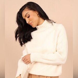Petal & Pup Mock Neck Ribbed Knit Sweater Ivory NWT Size XS